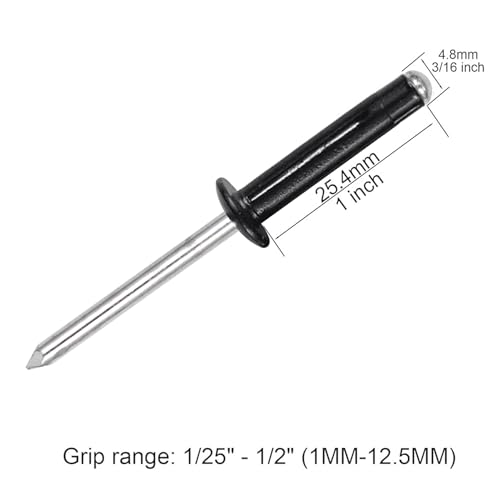 ALLCLEAN 3/16" x 1" Tri-Fold Rivets Assortment - 50Pcs,Black Tri-fold Exploding Pop Rivets Solid Aluminum Tri Grip Rivets Bulb Style Rivets for Kayak Marine Boat