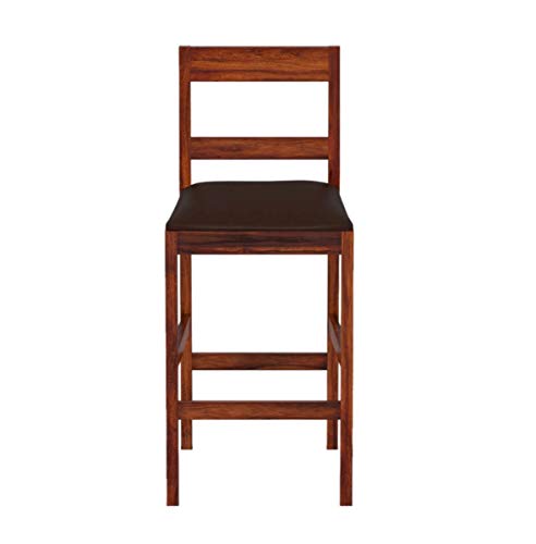 Image of OGESTA Solid Sheesham Wood Bar Chair for Kitchen Island & Breakfast Counter | High Back Wooden Bar Stool with Cushioned Seat | Rustic Walnut Finish | Home Bar & Dining Counter Chair (set of 2)
