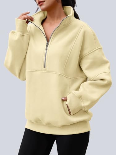 Image of AUTOMET Women's Quarter Zip Oversized Sweatshirt Fleece Mock Neck Pullover