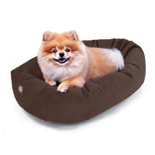 Majestic Pet 24 Inch Suede Calming Dog Bed Washable 24x19x7 (Inch)  Cozy Soft Round Donut Dog Bed with Spine Support for Dogs to Rest Their Head - Pet Bed Small  Chocolate (2025)