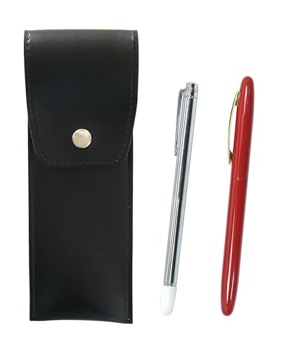 丸ボタン式日本製ペンケース黒 金属製指示棒とオール真鍮ブラスダカーポ回転式ボールペン・ヒステリックレッドセット BRSB-701S-JT12