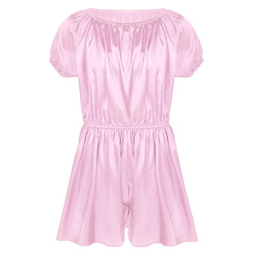 Mens Shiny Satin Frilly Sissy Crossdressing Lingerie Maid Nightwear Pajamas Bodysuit