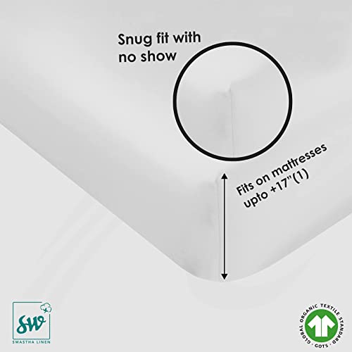 Sw Swastha Linen Twin Xl Fitted Bed Sheets 100% Organic Cotton, 400 Thread Count Fits Mattress Upto 16 Inches Deep Pocket Hotel Quality Luxury Soft 1 Piece Sateen Sheet - White #TOP2