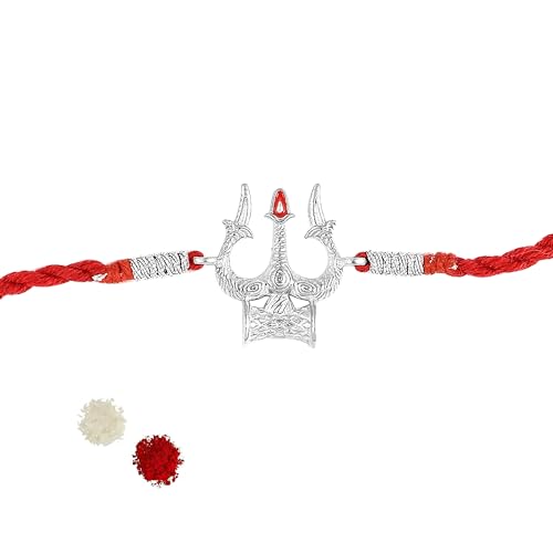 Image of ROOVI Pure 925 Sterling Silver Rakhi for Bhai with Roli Chawal