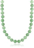 Rhodium-Plated Sterling Silver Green Jade Strand Necklace, 18