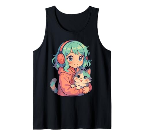 Anime Kawaii Girl with Cat Tank Top