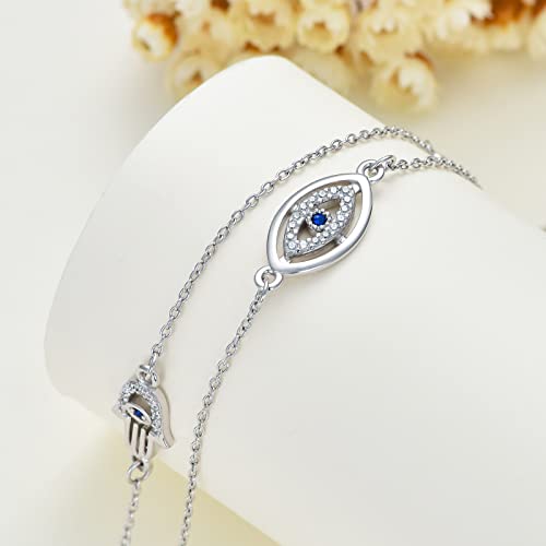 Vonala Evil Eye Bracelets 925 Sterling Silver Hamsa Bracelet Blue Evil Eye Link Chain Layered Bracelet Religious Christian Jewelry Gifts For Women Girls #TOP2