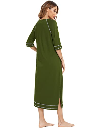 Image of Veseacky Women Robe Zipper Front House Coat 3 /4 Sleeve Nightgown Full Length Ladies Lounge Dress with Pockets S-XXL