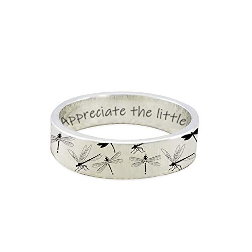 925 Sterling Silver Personalized Dragonfly/Daisy Ring Appreciate The Little Things