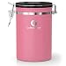 Coffee Gator Stainless Steel Container - Fresher Beans and Grounds for Longer - Canister with Date Tracker, CO2-Release Valve and Measuring Scoop - Large - Pink