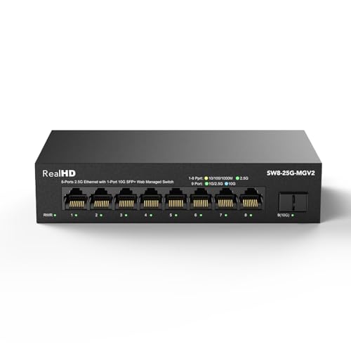 Image of 8 Port 2.5Gb Web Managed Ethernet Network Switch with 8 x 2.5 Gigabit | 1 x 10G SFP+ | Work with 10-100-1000Mbps Devices | 60G Bandwidth | Fanless Quiet Metal Internet Switch