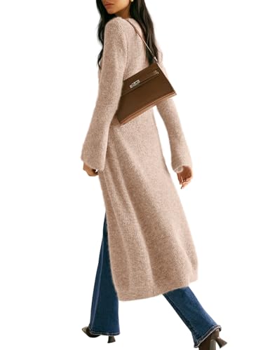 Image of Womens V-Neck Button Maxi Cardigan Bell Long Sleeve Open Front Split Breasted Sweater Dress