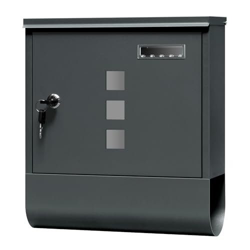 WOLTU Briefkasten Postkasten mit Zeitungsfach Sichtfenstern Namensschild, Wandbriefkasten abschließbar, mit 2 Schlüsseln, modern, Anthrazit, 30,5x33,5x9 cm
