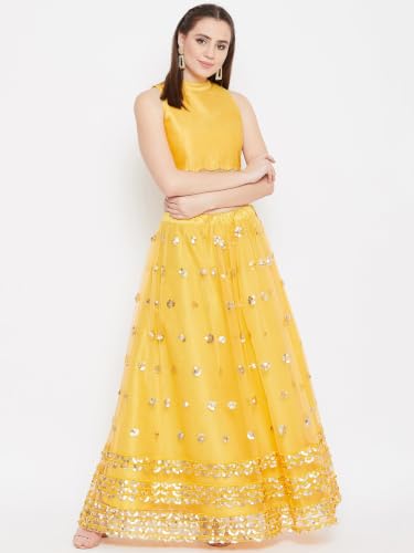 Image of studio rasa Women's Dupion Sequin Embellished Crop Top for Wedding Festive