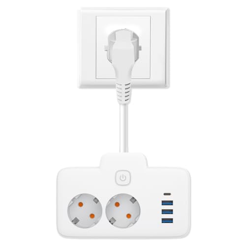 Regleta múltiple con interruptor, enchufe doble con cable flexible, adaptador de enchufe con 3 USB (2500 W/10 A), regleta 6 en 1, enchufe múltiple doble para casa, oficina, viajes