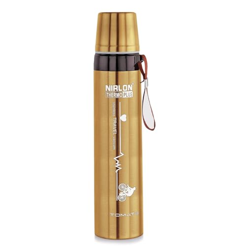 KNYUC MART Stainless Steel Insulated Water Bottle 750ml | Steel Coated Interior Wide Mouth Flask with Removable Stopper Dual Use Cup for Travel Gym Outdoors (Gold)