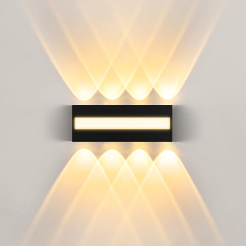 JVURICE LED Wandleuchte Innen IP65, 3000K Wandlampe mit 8 Lichtquellen Up Down, 12W (1200lm) LED Lampe aus Aluminium Für Wohnzimmer, Schlafzimmer, Flur, Treppenhaus, Warmweiß