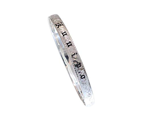 Arthur's Jewelry 925 Sterling Silver Hawaiian Scroll Plumeria Flower Black Enamel Kuuipo Smooth Edge 6mm Bangle Size 7-92