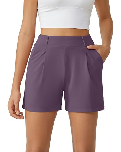 Image of G4Free EverGoing Dressy Casual Shorts for Women 4 inch High Waisted Summer Lounge Pleated Shorts with Pockets