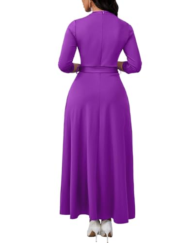 Image of BubFee Maxi Dresses for Women Semi Formal Long Dress 3 /4 Sleeve Casual A-line Church Dresses with Pockets