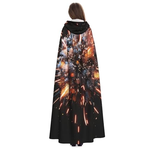 Cape à capuche feu d'artifice 3D pour bal masqué et cosplay