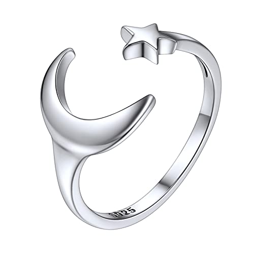SILVERCUTE Moon and Star Toe Ring Pure Sterling Silver Band Ring Hypoallergenic Adjustable Feet Ring Toe Ring for Women