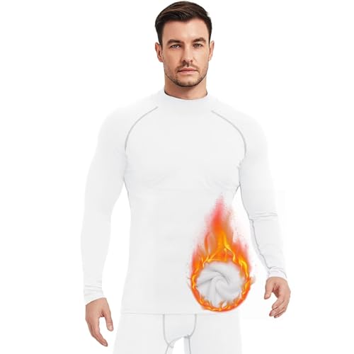 TERODACO Thermal Top for Men Turtleneck Long Sleeve Ski Base Layer Mens Warmth UPF50+ Compression Shirt Men Gym Running Sports Underlayer,Stretchy Breathable Seamless 3237 White XXL