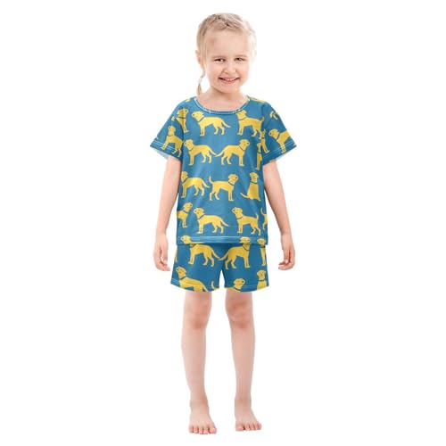 ALAZA Dog Puppy Blue Cartoon Pajamas Set Short Sleeve Cotton Sleepwear Summer Pjs 2 Piece 5-14Y3