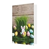 Elegante biglietto di auguri rosso – uovo di Pasqua coniglietto erba stampa in legno bianco biglietti benedetti per compleanno, matrimonio, San Valentino