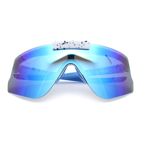 Image of SA106 Polarized Mens Flip Up Rimless Oversized Shield Plastic Sport Sunglasses