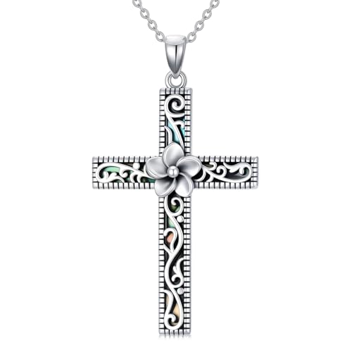Sunflower/Rose/Hibiscus/Plumeria/Daisy/Lily/Star of David Necklace for Women 925 Sterling Silver Abalone Cross Pendant Jewelry Gifts for Wife Girlfriend Daughter