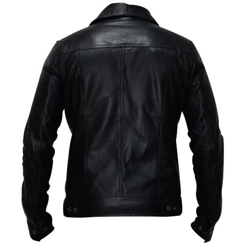 Image of Men's Genuine Leather Trucker Jacket Vintage Motorcycle Black Western Biker Slim Fit Trucker Jacket