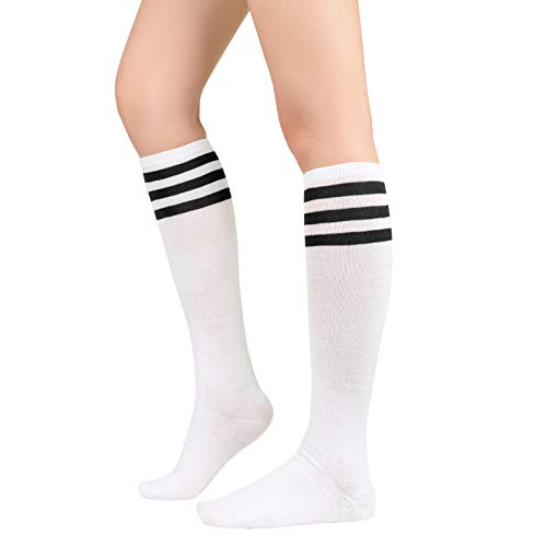 American Trends Womens Athletic Socks Outdoor Sport Socks Thigh High Tights Stockings Casual Stripes Tube Socks 1 Pack White Black One Size