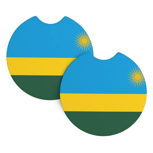 YYHWHJDE Lot de 2 sous-verres de voiture avec motif drapeau du Rwanda – Durable et imperméable pour la protection et la décoration intérieure de la voiture