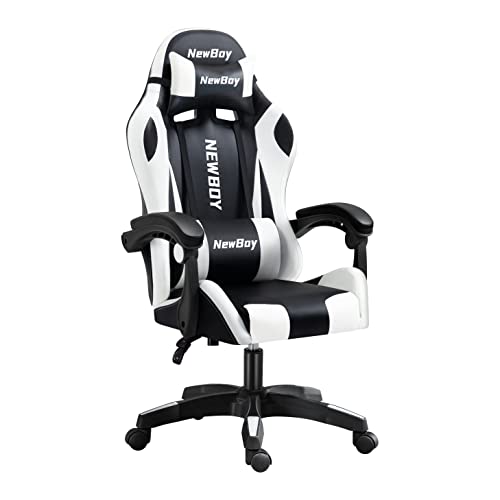 23% off - NewBoy ゲーミングチェア gaming chair オフィスチェア オットマン オフィス ゲーム用 リクライニング デスク/パソコンチェア 疲れない 椅子 テレワーク (黒と白)