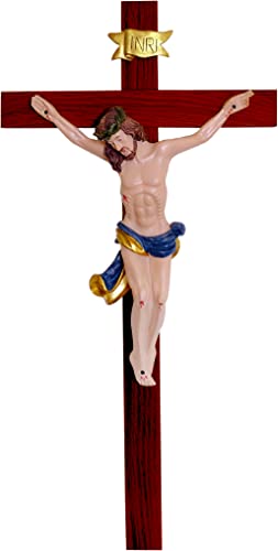 Kaltner Präsente Idea de regalo - 53 cm cruz de pared crucifijo haya con figura de Jesucristo en cruz de madera caoba pintada a mano Cover