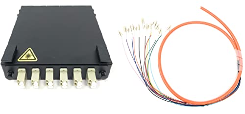 Ultra Spec Cables Caja de fibra de montaje en pared de 6 puertos con módulo de empalme multimodo OM1 Duplex LC-UPC Kit (incluye una coleta LC-UPC MM de 1 metro de 12 hebras y panel cargado LC-UPC