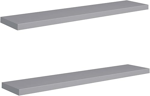 Miniatura 2 de Estantes flotantes de pared, 2 piezas de madera de fibropanel de densidad media gris de 47.2 x 9.3 x 1.5 pulgadas, estante de almacenamiento de