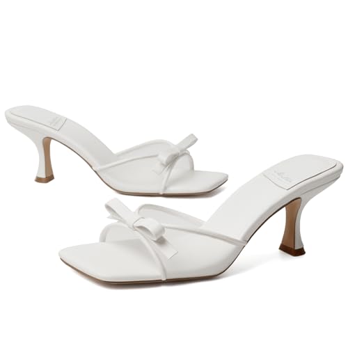 Image of Mostrin Kitten Heels for Women Round Toe Heels With Bow Vintage Mules Sexy Slip on Stiletto Backless Sandals for Party Daily