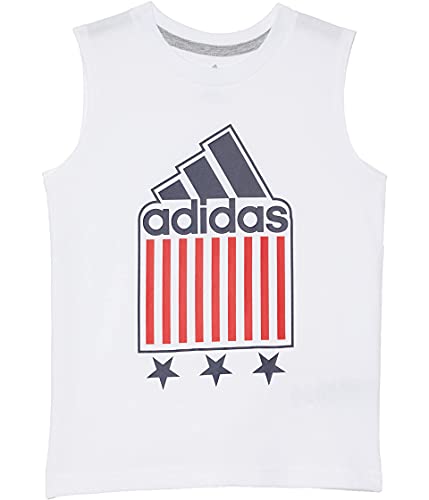 adidas Boy's Cotton Sleeveless Tee 21 (Toddler/Little Kids) White/Blue 6 Little Kids