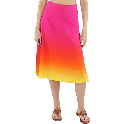 Lauren Ralph Lauren Womens Ombre Mid Calf Midi Skirt Pink 10