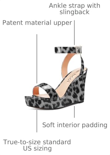 Image of Aachcol Women Platform Wedge Sandals Round Peep Open Toe Ankle Strap Slingback Two-Piece Chunky Block High Heel Dress Shoes Pumps Party Patent 4 Inch