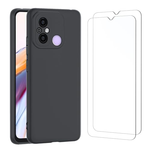 NEWC Hülle für Xiaomi Redmi 12C - Super Thin Silikon Schwarz und 2 × Panzer Schutz Glas für Xiaomi Redmi 12C - Ultrabeständig
