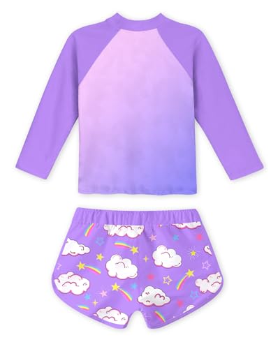 Image of Vogseek 4-10T Girls Rashguard 2 Pieces Long Sleeve Swimsuit Swimwear with Shorts