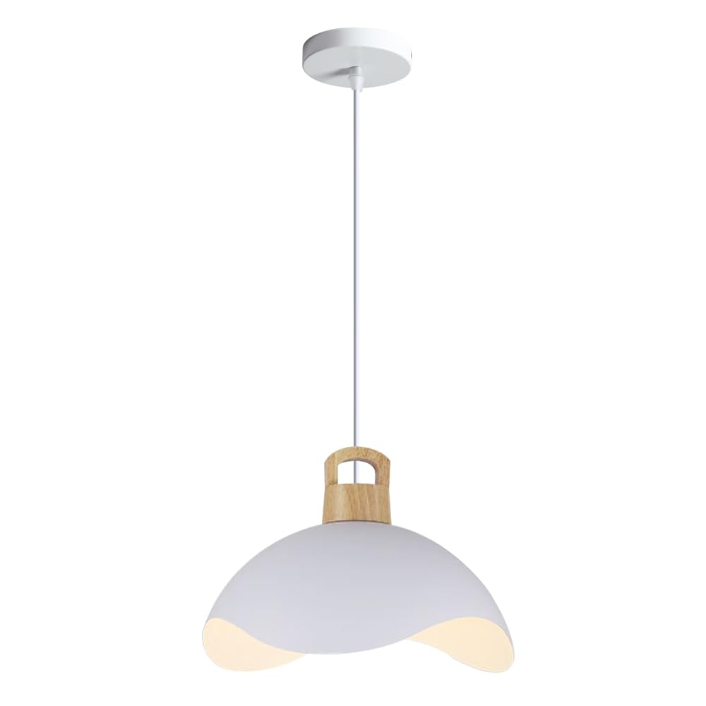 ZGDHWCR 13.7 Inch White Metal Pendant Lamp, Nordic Industrial Style Hanging Light, Single Head Ceiling Chandelier, Living Room and Bedroom Balcony Decoration Light Fixtures