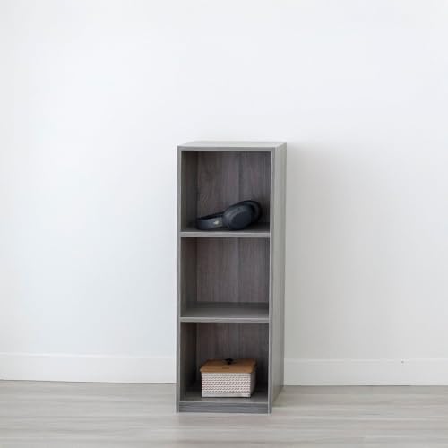 LOLAhome Estantería Cubo de Madera para Despacho, Librería, Dormitorio o Despensa (Gris, 3 estantes (80 cm))
