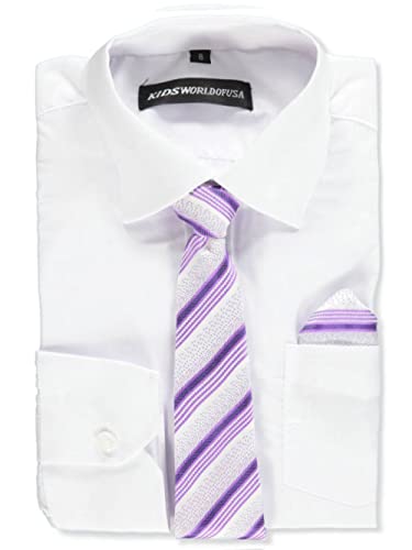 Kids World Boys' Dress Shirt & Tie (Patterns May Vary) - White, 16