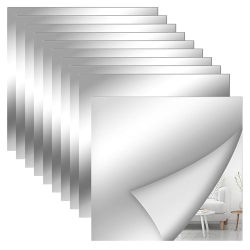 Dekorinex 10 Piezas Espejo Adhesivo Acrílico, 15 x 15 cm Espejos Autoadhesivos Pared, Espejo Pegatina Flexibles, para Decoración del Hogar, Baño, Dormitorio, Sala de Estar, Armario, Gimnasio, Pasillo