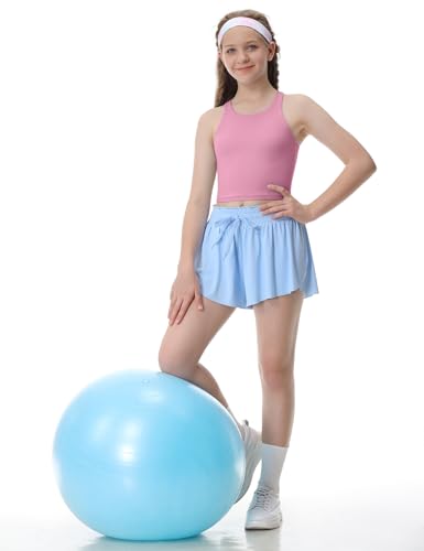 Image of Girls Tank Tops Double Lined Crop Tops for Kids High Crew Neck Racerback Basic Sleeveless Dance Top for Girls