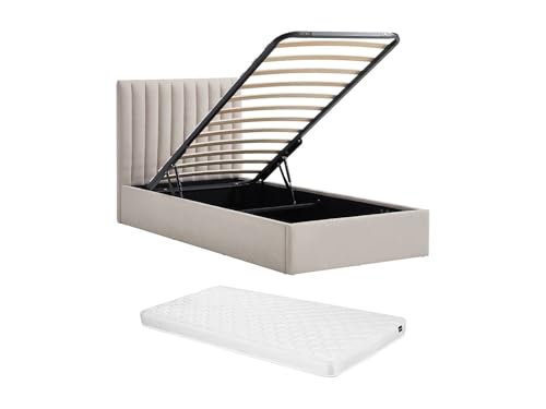 Vente-unique - Cama con canapé abatible 1 Plaza Saraneli - poliéster - Beige